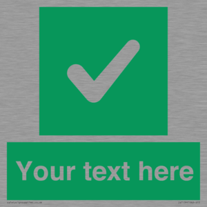 Custom green background, green square with tick sign